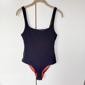 COS‎ Square- Neck RIBBED Swimsuit One Piece. NAVY Size EU 38 US8 *READ